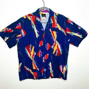 Vintage Hobie Large Hawaiian Shirt with Bold Bright Graphics! Electric Blue